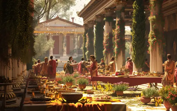 Как ходили в гости в Древней Греции: Почему лежали за столом, что использовали вместо салфеток и др0