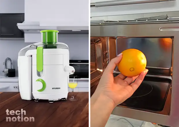 Перед тем, как выдавливать сок из апельсина прогрейте его в микроволновке / Изображение: дзен-канал technotion