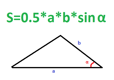 Формула площади треугольника по сторонам и синусу угла