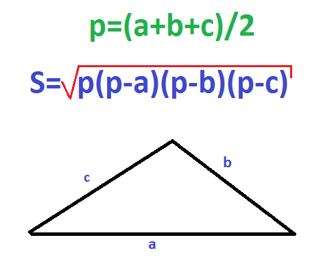 Площадь треугольника по трем сторонам