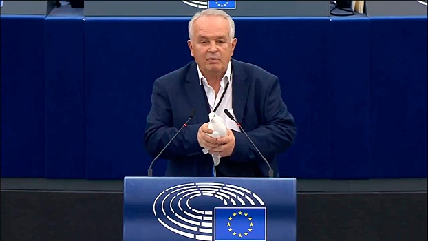 Евродепутат выпустил белого голубя во время заседания ЕП в Страсбурге