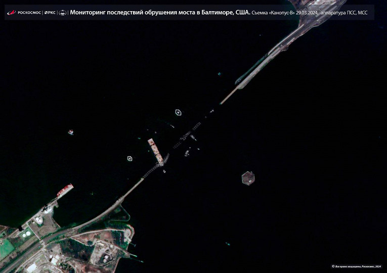 Опубликован снимок рухнувшего в американском Балтиморе моста со спутника1
