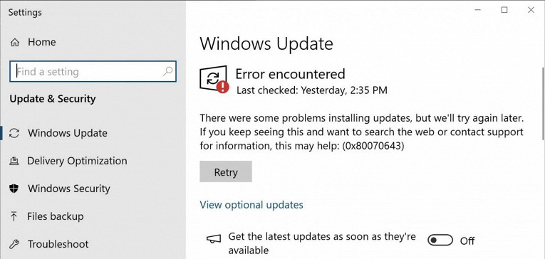 Microsoft не планирует фиксить ошибки 0x80070643 в Windows1