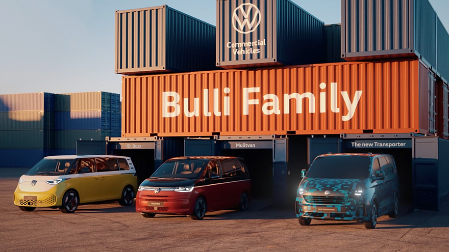 Volkswagen приоткрыл внешность Transporter нового поколения: фургон стал похож на ID. Buzz1