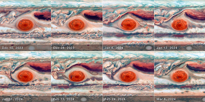 Ученые обнаружили неожиданные колебания Большого красного пятна Юпитера